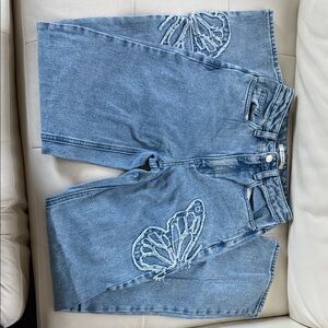 PacSun Light Blue Butterfly Embroidered Flare Jeans